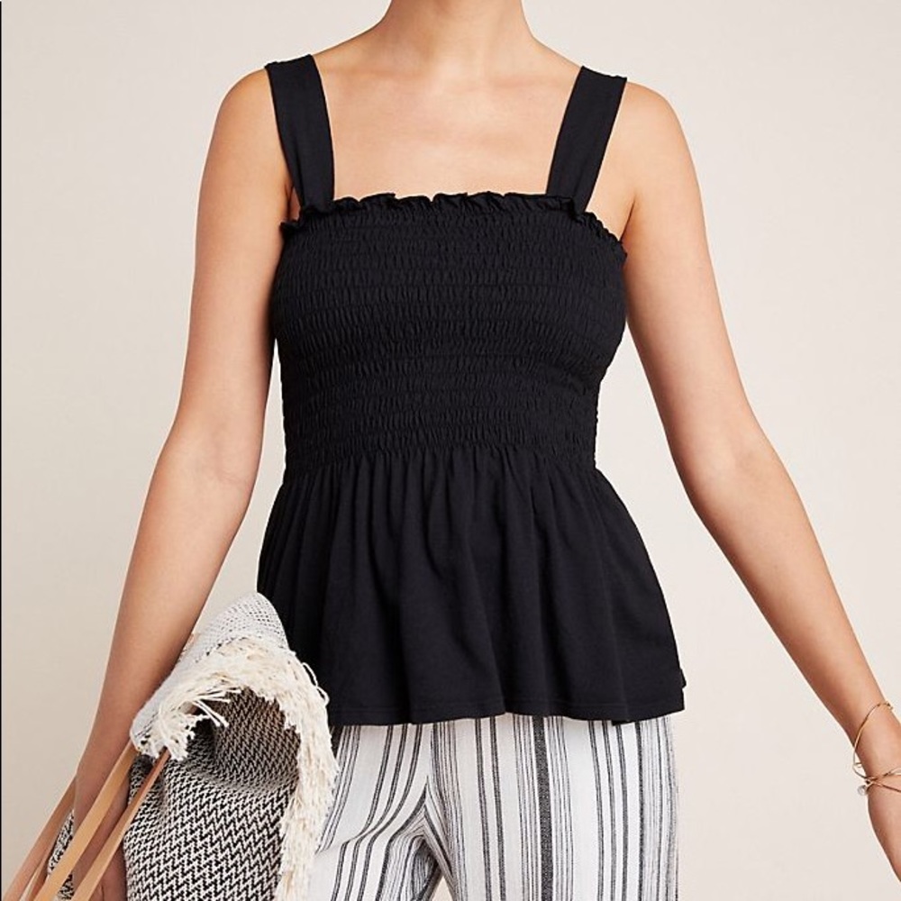 ✨ANTHROPOLOGIE✨ Black Scrunch Tank Top